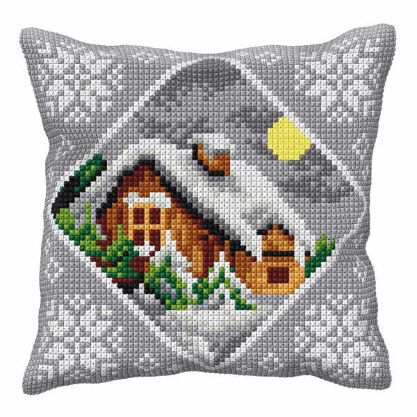 Winter Cottage Printed Cross Stitch Cushion Kit by Orchidea