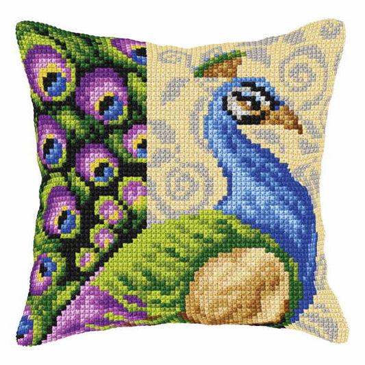 Peacock Printed Cross Stitch Cushion Kit by Orchidea
