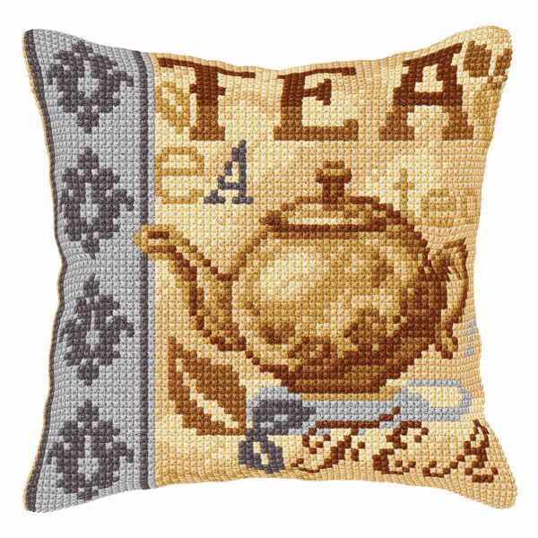Tea Time Printed Cross Stitch Cushion Kit by Orchidea