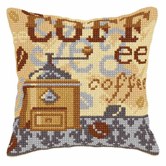 Coffee Time Printed Cross Stitch Cushion Kit by Orchidea