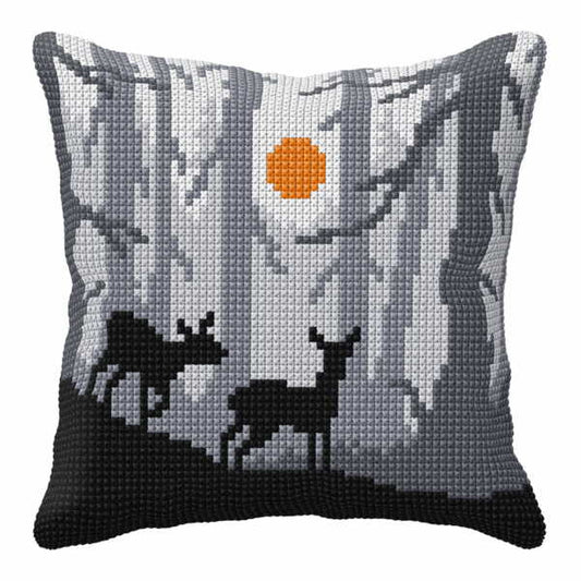Night Forest Printed Cross Stitch Cushion Kit by Orchidea