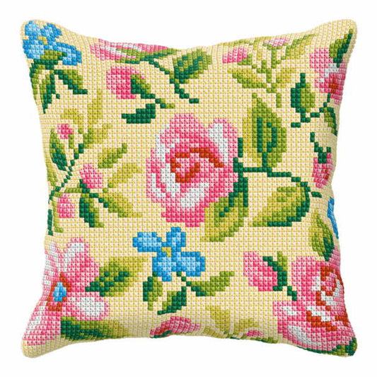 Roses on Beige Printed Cross Stitch Cushion Kit by Orchidea