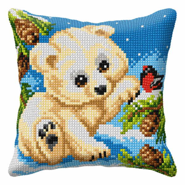 Polar Bear Cub Printed Cross Stitch Cushion Kit by Orchidea