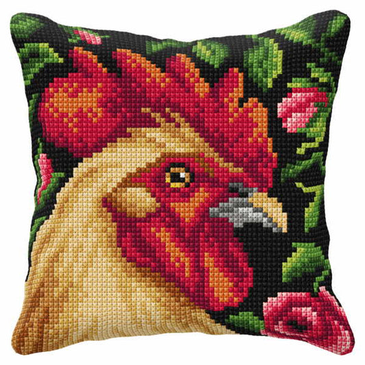 Rooster Printed Cross Stitch Cushion Kit by Orchidea