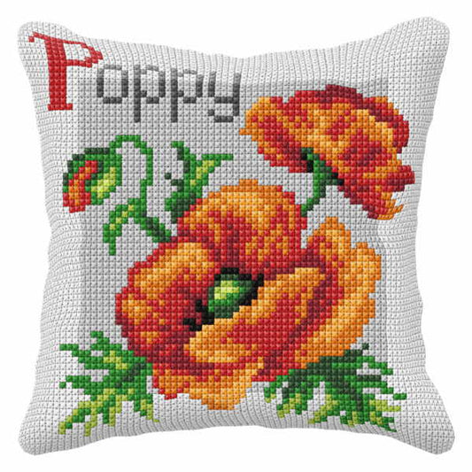 Poppy Printed Cross Stitch Cushion Kit by Orchidea
