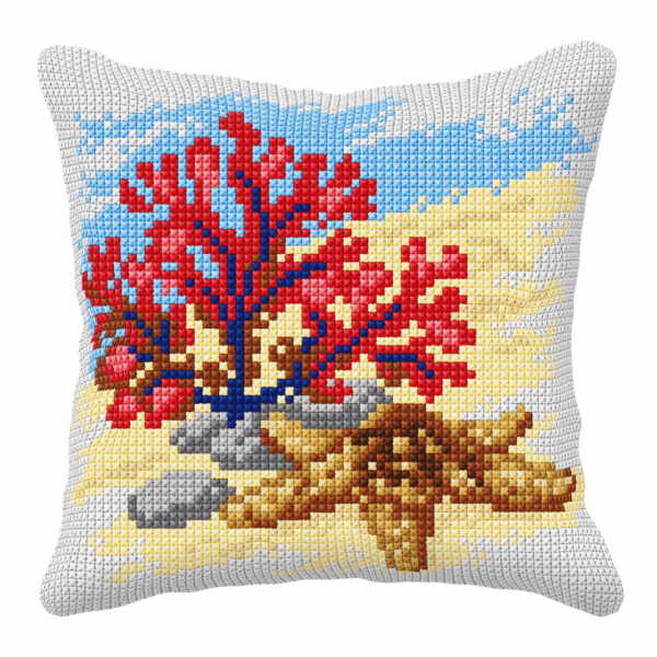 Coral and Starfish Printed Cross Stitch Cushion Kit by Orchidea