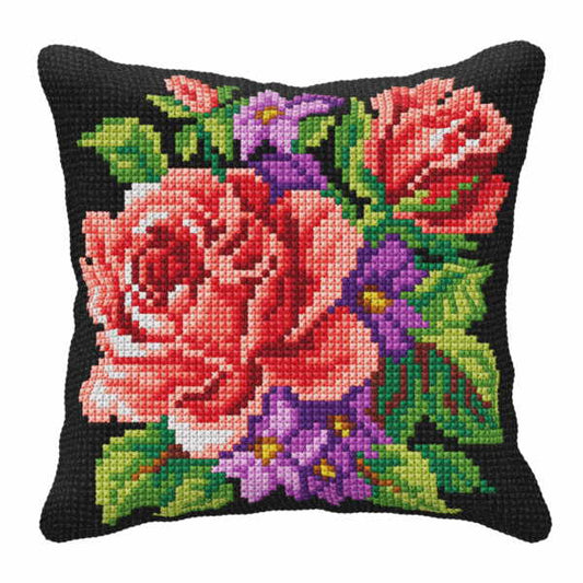 Roses and Violets Printed Cross Stitch Cushion Kit by Orchidea