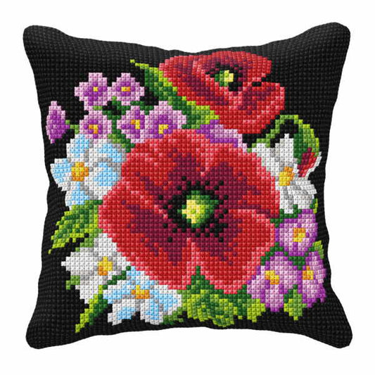 Wild Flowers Printed Cross Stitch Cushion Kit by Orchidea