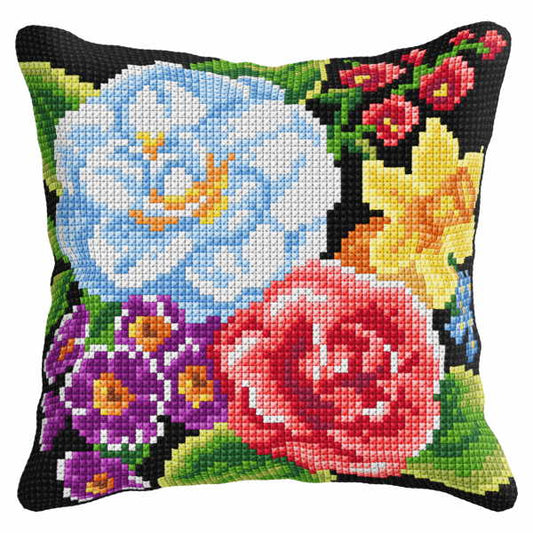Flowers Printed Cross Stitch Cushion Kit by Orchidea