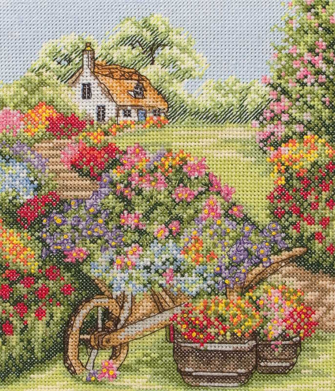 Floral Wheelbarrow Cross Stitch Kit By Anchor