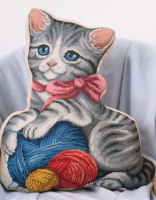 Kitten and Wool Pillow Cross Stitch Kit by PANNA