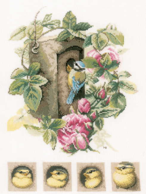 Birdhouse with Roses Cross Stitch Kit By Lanarte