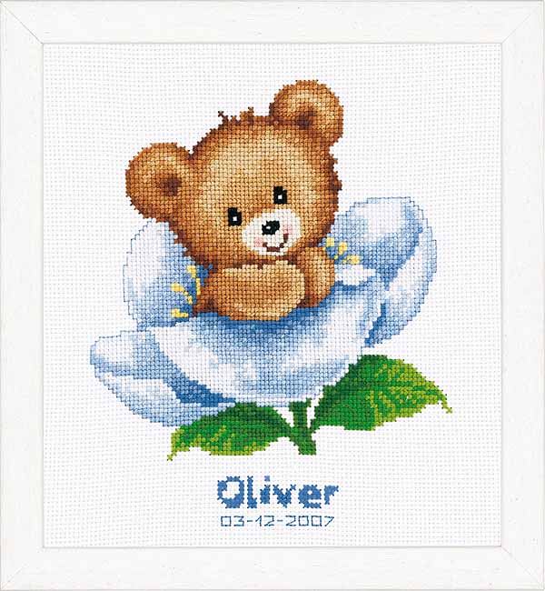 Flower Teddy Birth Sampler Cross Stitch Kit By Vervaco