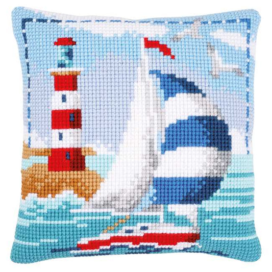 Lighthouse Printed Cross Stitch Cushion Kit by Vervaco