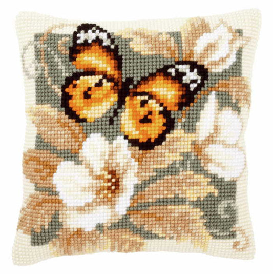 Black and Orange Butterfly Printed Cross Stitch Cushion Kit by Vervaco