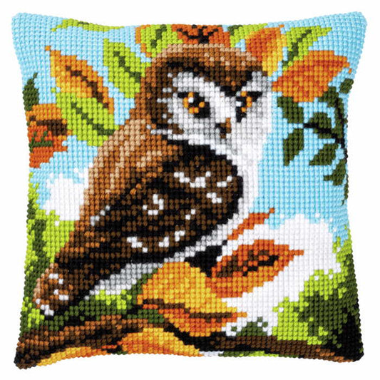 Owl in the Bushes Printed Cross Stitch Cushion Kit by Vervaco