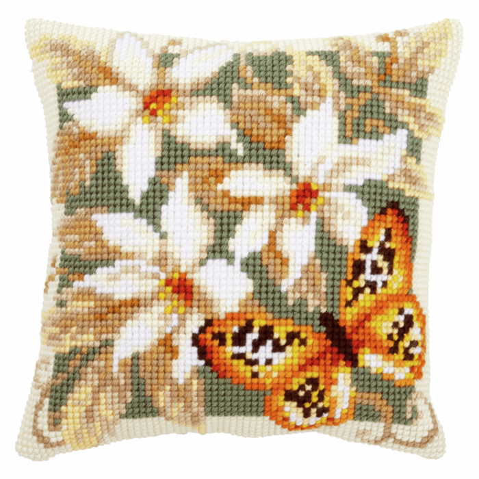 Black and Orange Butterfly Printed Cross Stitch Cushion Kit by Vervaco