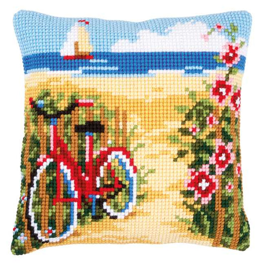 At the Beach Printed Cross Stitch Cushion Kit by Vervaco