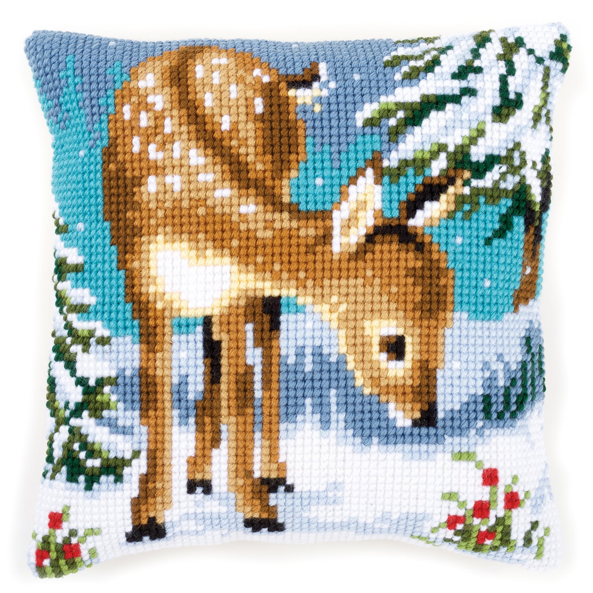 Little Deer Printed Cross Stitch Cushion Kit by Vervaco