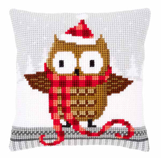 Owl in a Santa Hat Printed Cross Stitch Cushion Kit by Vervaco