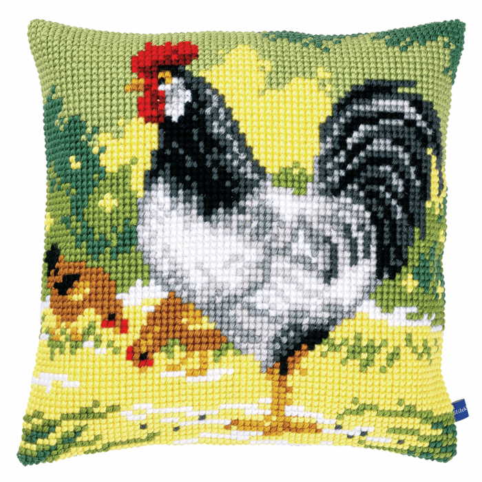 White Rooster Printed Cross Stitch Cushion Kit by Vervaco