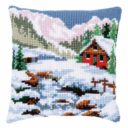 Winter Scenery Printed Cross Stitch Cushion Kit by Vervaco