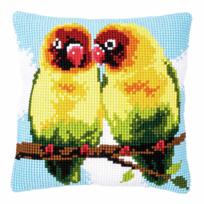 Lovebirds Printed Cross Stitch Cushion Kit by Vervaco