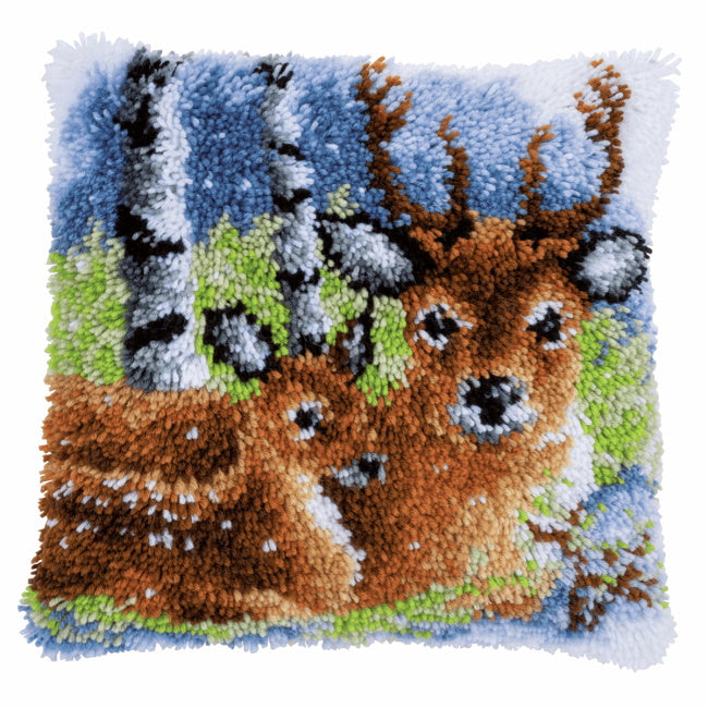 Deer in the Snow Latch Hook Cushion Kit By Vervaco