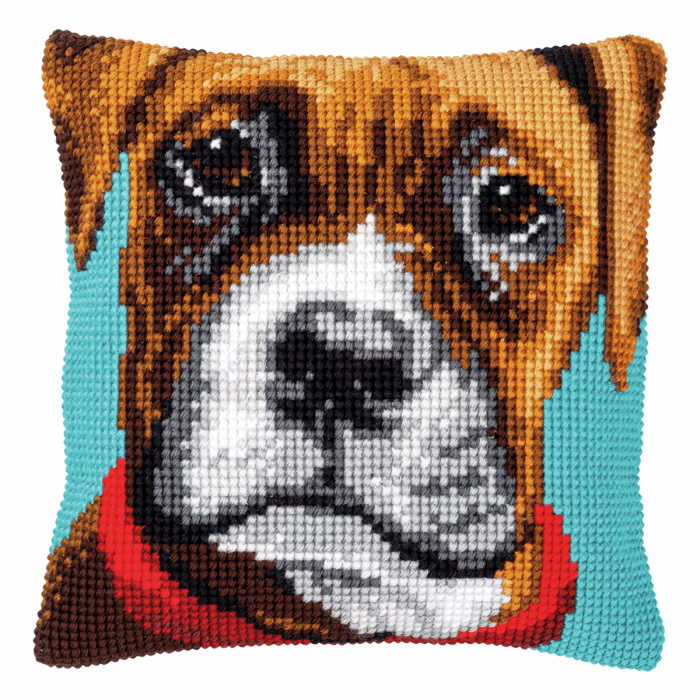 Boxer Printed Cross Stitch Cushion Kit by Vervaco