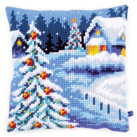 Wintery Scene Printed Cross Stitch Cushion Kit by Vervaco