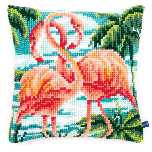 Flamingos Printed Cross Stitch Cushion Kit by Vervaco