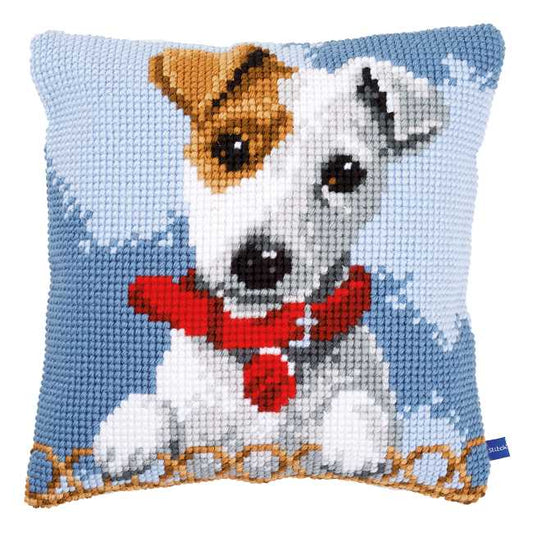 Jack Russell Printed Cross Stitch Cushion Kit by Vervaco