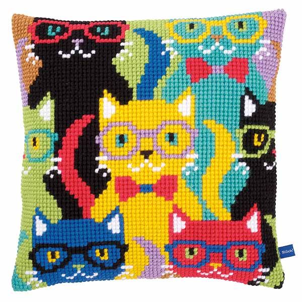 Funny Cats Printed Cross Stitch Cushion Kit by Vervaco