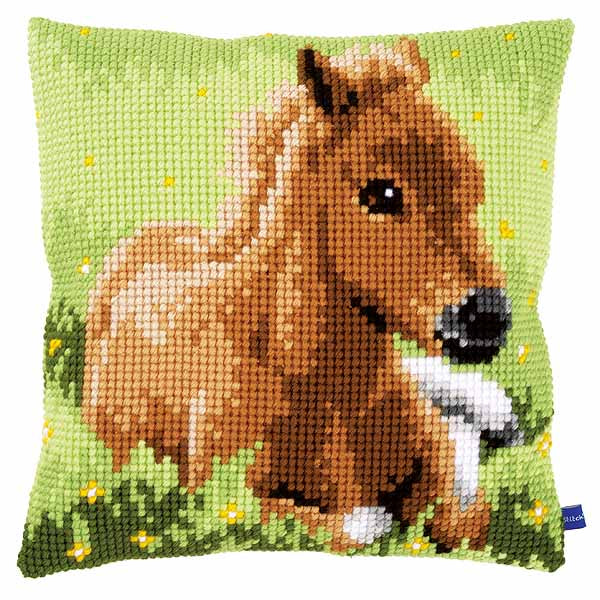 Brown Foal Printed Cross Stitch Cushion Kit by Vervaco