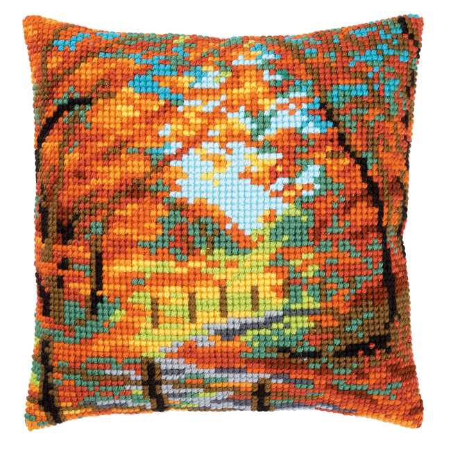 Autumn Landscape Printed Cross Stitch Cushion Kit by Vervaco