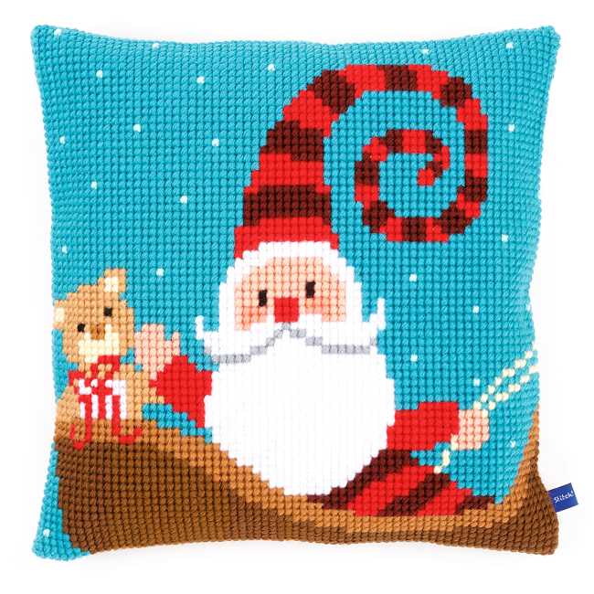 Happy Santa Printed Cross Stitch Cushion Kit by Vervaco