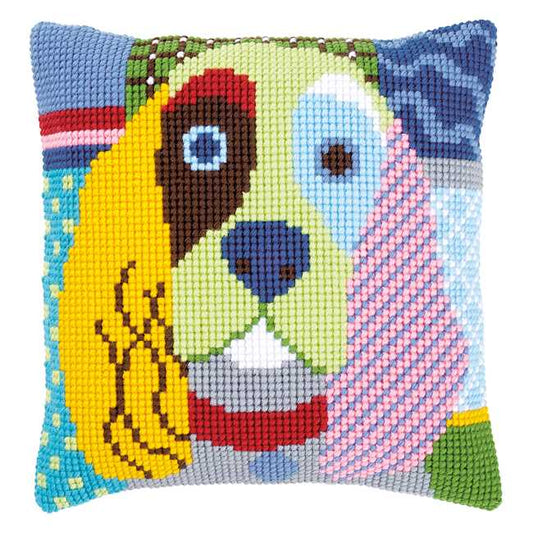 Modern Dog Printed Cross Stitch Cushion Kit by Vervaco