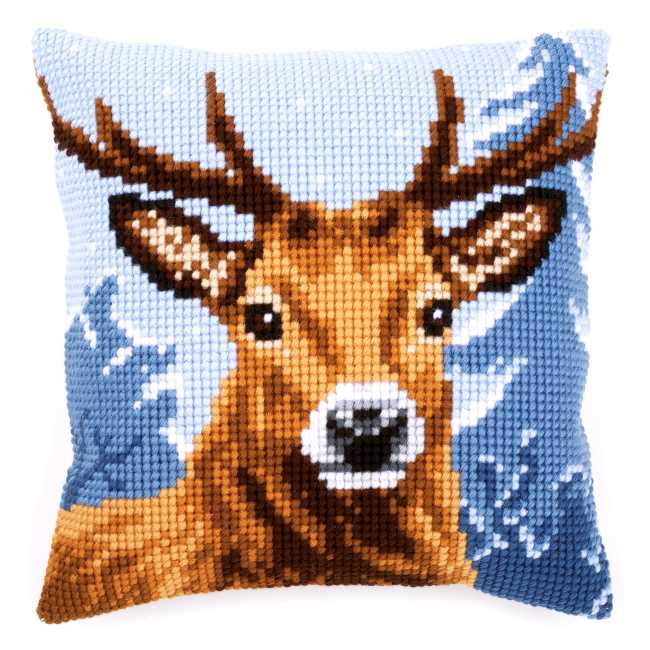 Deer Printed Cross Stitch Cushion Kit by Vervaco