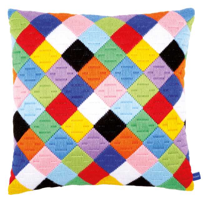 Colourful Diamonds Long Stitch Cushion Kit By Vervaco