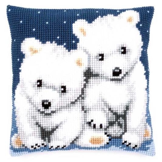 Polar Bears Printed Cross Stitch Cushion Kit by Vervaco