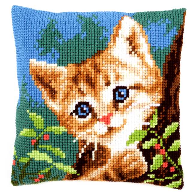 Cat on a Tree Printed Cross Stitch Cushion Kit by Vervaco