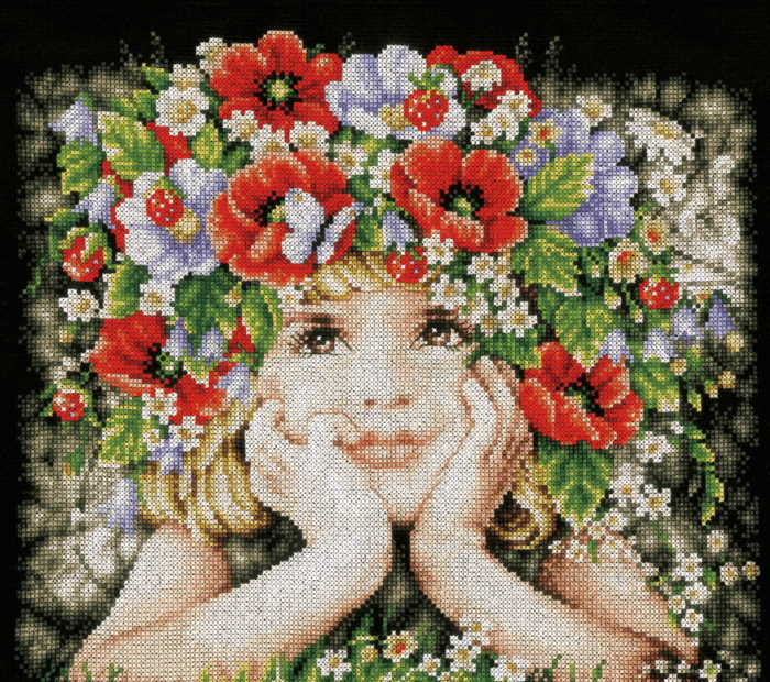 Girl with Flowers Cross Stitch Kit By Lanarte