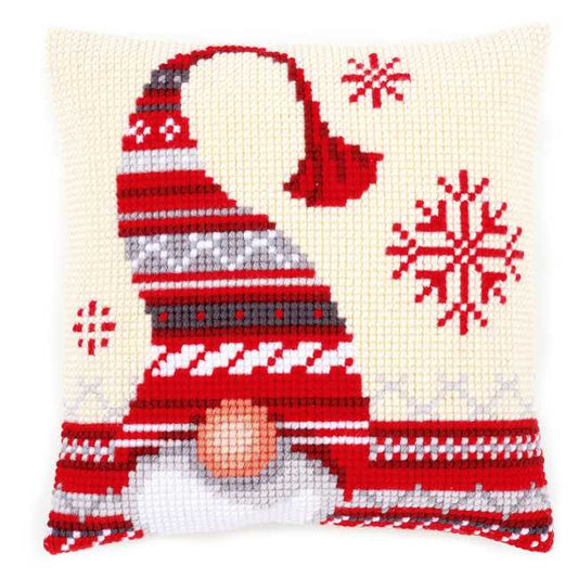 Christmas Elf Printed Cross Stitch Cushion Kit by Vervaco