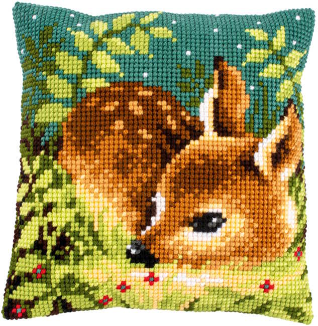 Deer in the Grass Printed Cross Stitch Cushion Kit by Vervaco