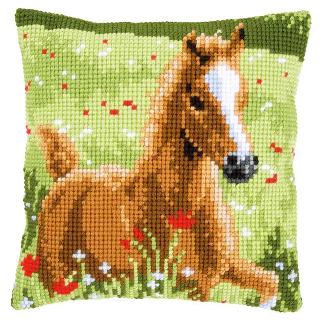 Foal Printed Cross Stitch Cushion Kit by Vervaco