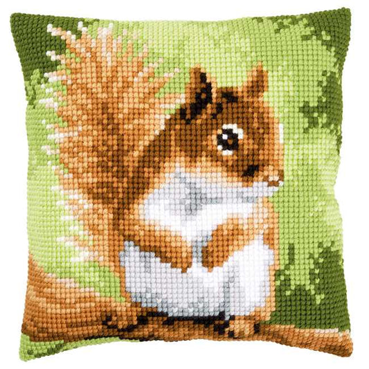 Squirrel Printed Cross Stitch Cushion Kit by Vervaco