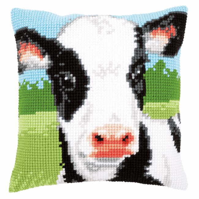 Cow Printed Cross Stitch Cushion Kit by Vervaco