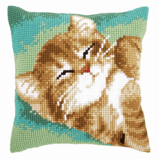 Cat Printed Cross Stitch Cushion Kit by Vervaco