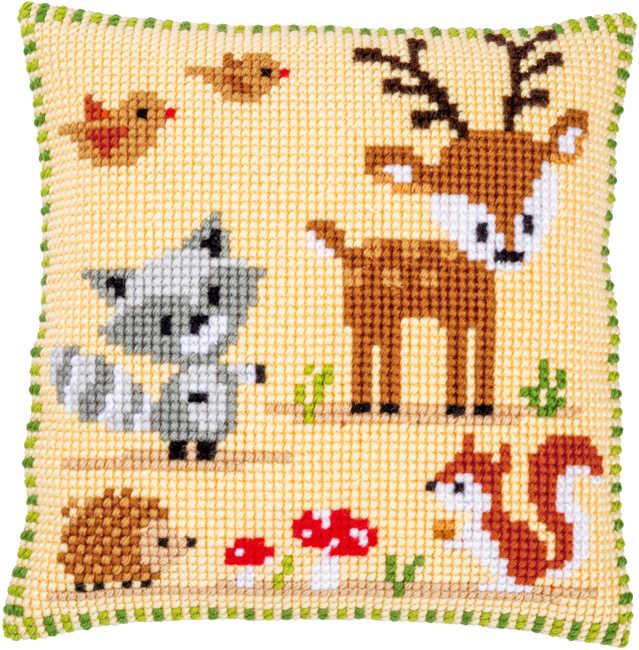 Forest Animals Printed Cross Stitch Cushion Kit by Vervaco