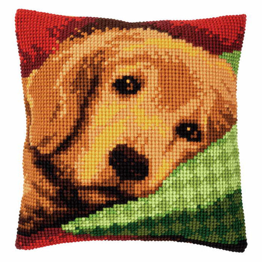 Sleepy Little Dog Printed Cross Stitch Cushion Kit by Vervaco